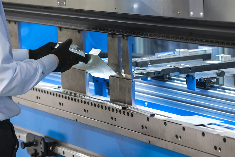 Close up of metal fabrication machinery components